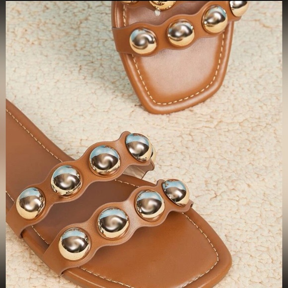 Brown and Gold Stud Sandals - Picture 2 of 3